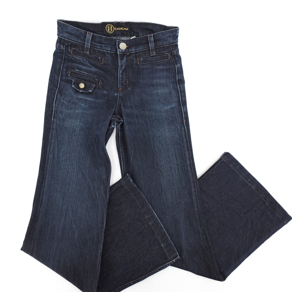 Bebe Jeans Womens 24 Blue Extra Flare Leg Mid Rise Medium Wash Designer 90s